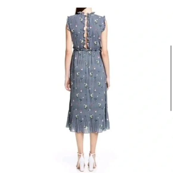 🛍️Ted Baker Toppaz Oracle Pleated Midi Dress Gray Women’s 3 Size 8 Floral - Picture 4 of 8
